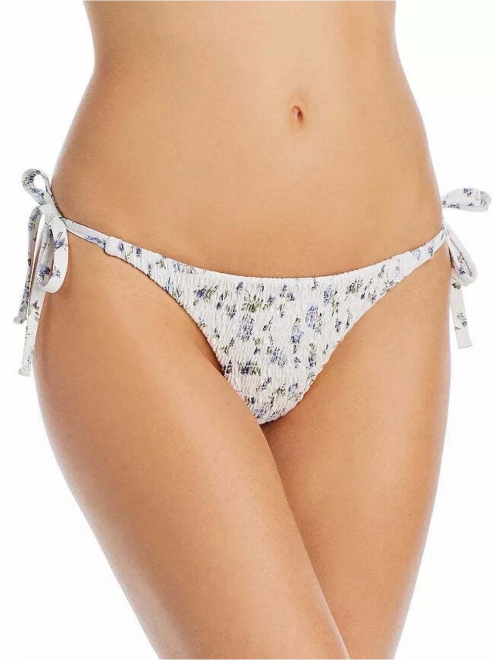 NWT Aqua Swim ‘Floral Print Tie-Side Smocked Bikini Bottom’ in White Size XL